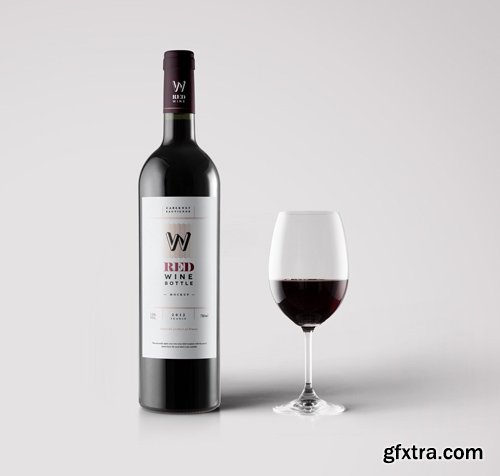 Psd Red Wine Bottle Mockup