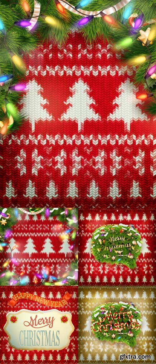 Vector Knitted Christmas Сards Set 2 Vector Knitted Christmas Сards Set 2