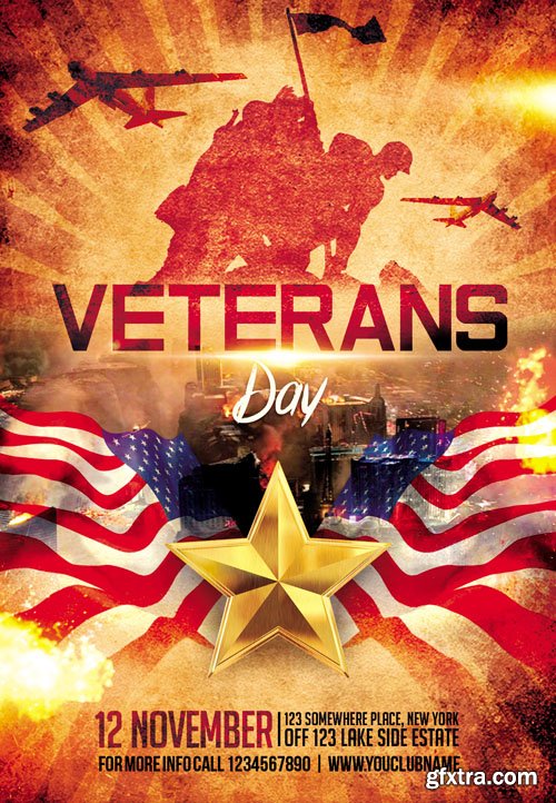 Veterans Day &ndash; Flyer PSD Template + Facebook Cover