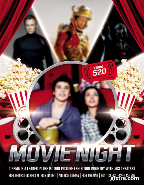 Movie Night – Flyer PSD Template + Facebook Cover Movie Night – Flyer PSD Template + Facebook Cover