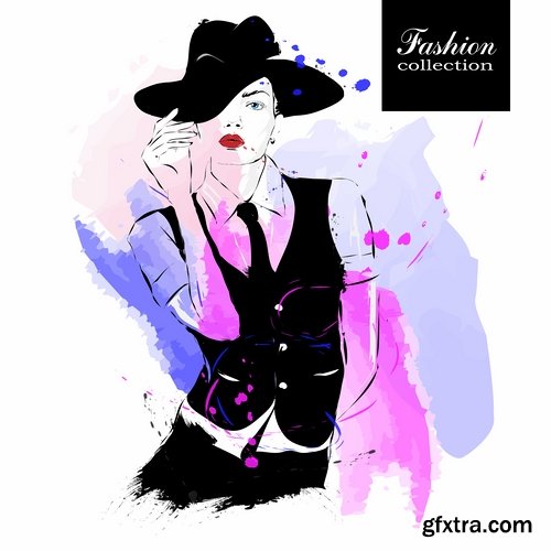 Illustrations of fashionable girls and fashion week 2 - 25 Eps