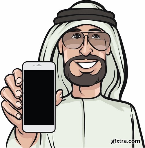 Collection of vector picture cartoon Arabian Sheikh Wanderer 25 EPS