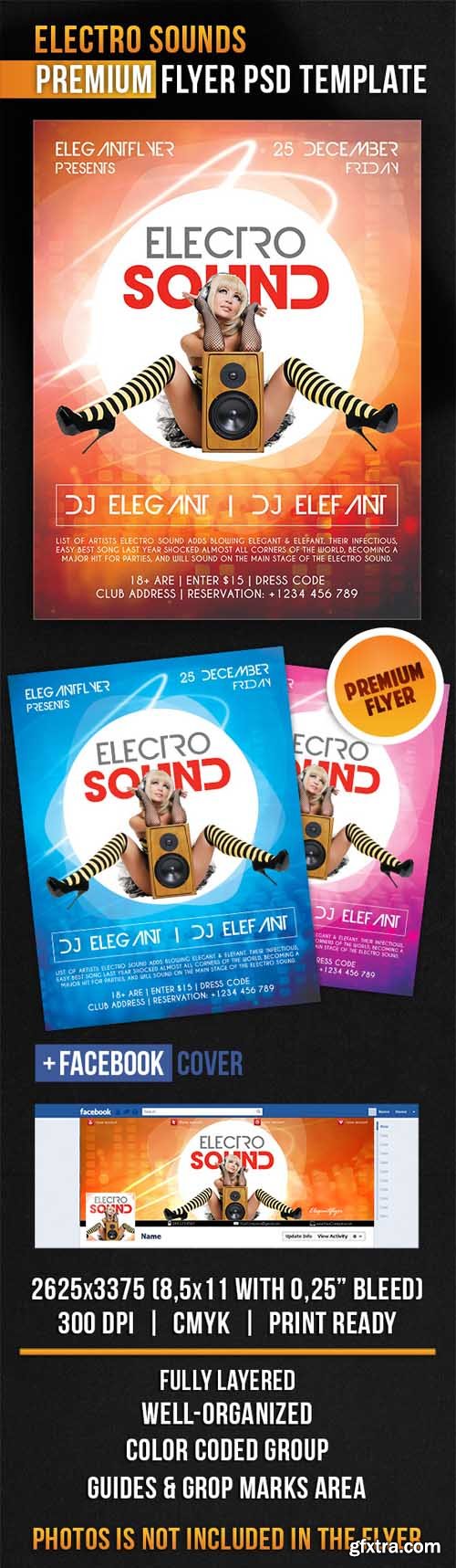 Electro Sounds &ndash; Flyer PSD Template + Facebook Cover