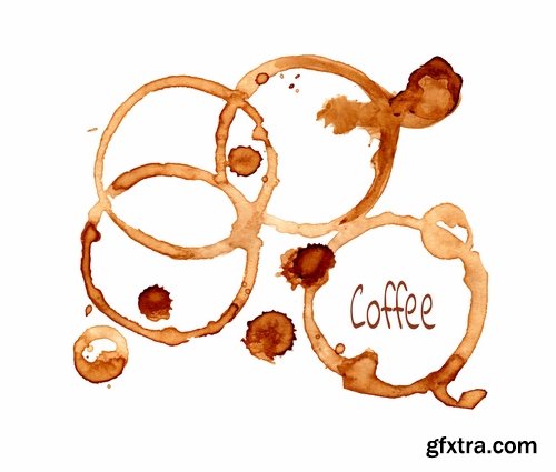 Collection of vector image cup of coffee spilled coffee on the table animal imprint 25 EPS