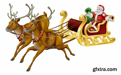 Collection of vector image of Santa Claus in his sleigh Christmas New Year banner flyer card 25 EPS