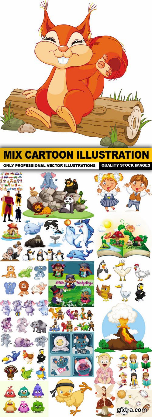 Mix cartoon Illustration- 25 Vector