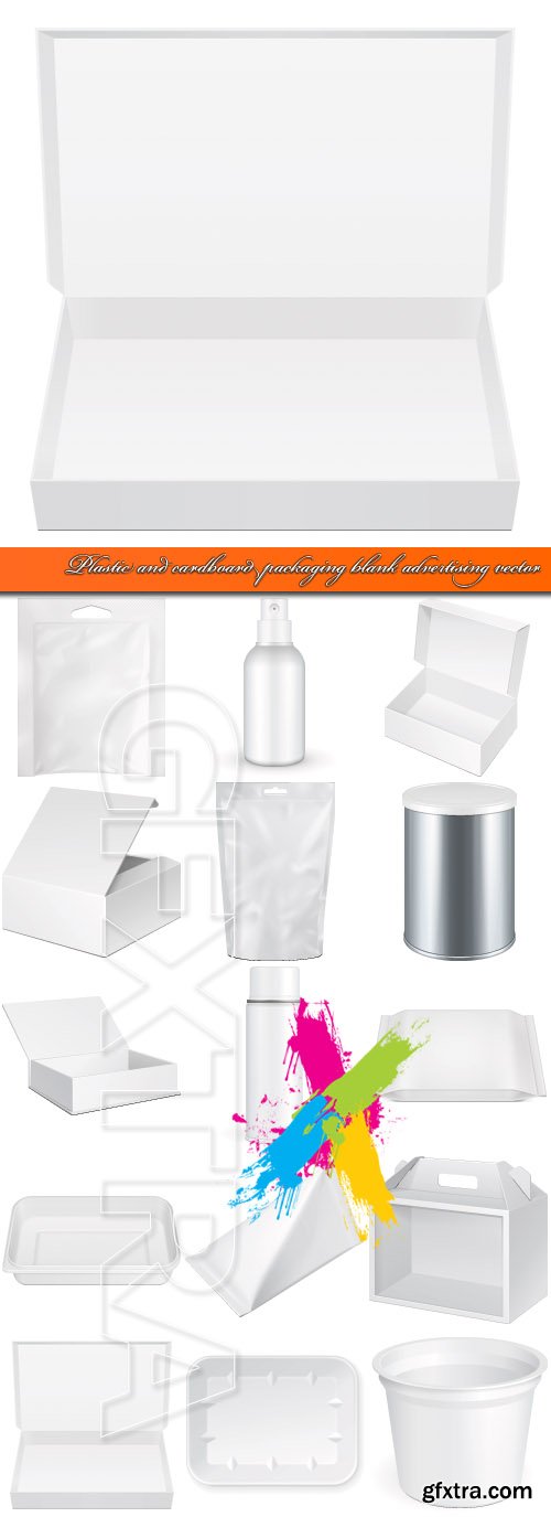 Plastic and cardboard packaging blank advertising vector