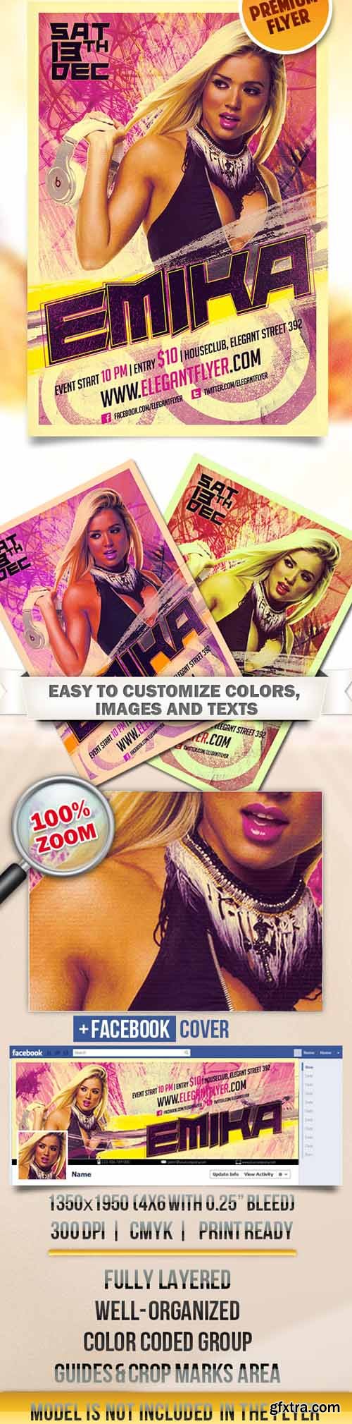 Electro House Dj Emika &ndash; Flyer PSD Template + Facebook Cover