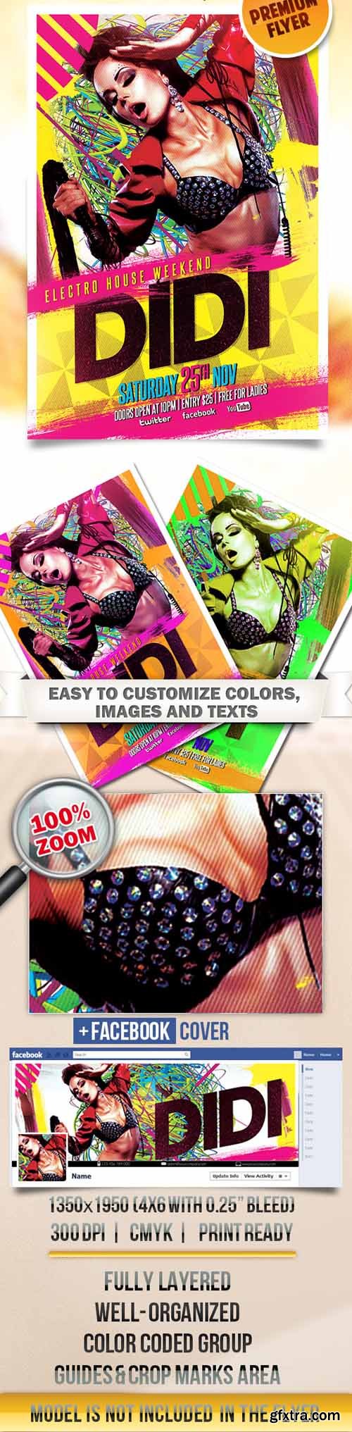 Electro House Dj Didi &ndash; Flyer PSD Template + Facebook Cover