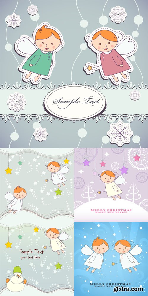 5 Vector Christmas Cards with Angel 5 Vector Christmas Cards with Angel
