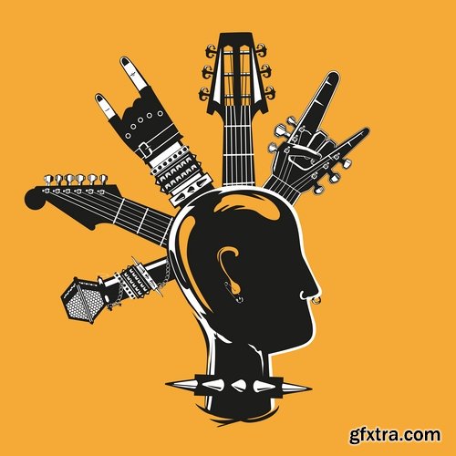 Collection of vector picture guitar musical instrument rock electric guitar 25 EPS