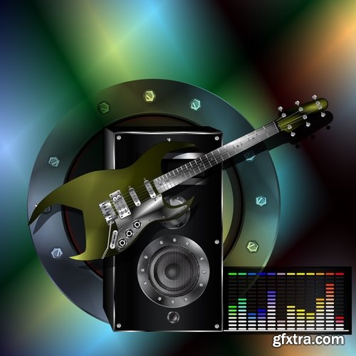 Collection of vector picture guitar musical instrument rock electric guitar 25 EPS