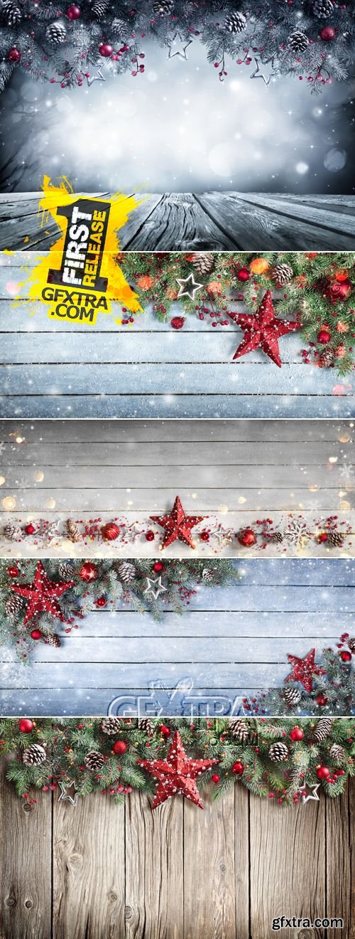 Stock Photo - Christmas Decorations on Wooden Background 9