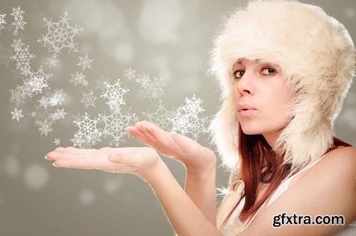 Collection of people girl woman blowing snow blizzard snowflake 25 HQ Jpeg