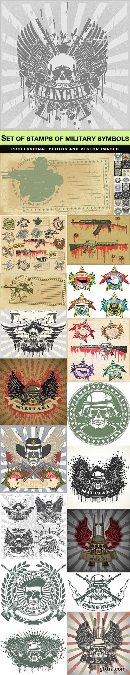 Set of stamps of military symbols - 33 EPS Set of stamps of military symbols - 33 EPS