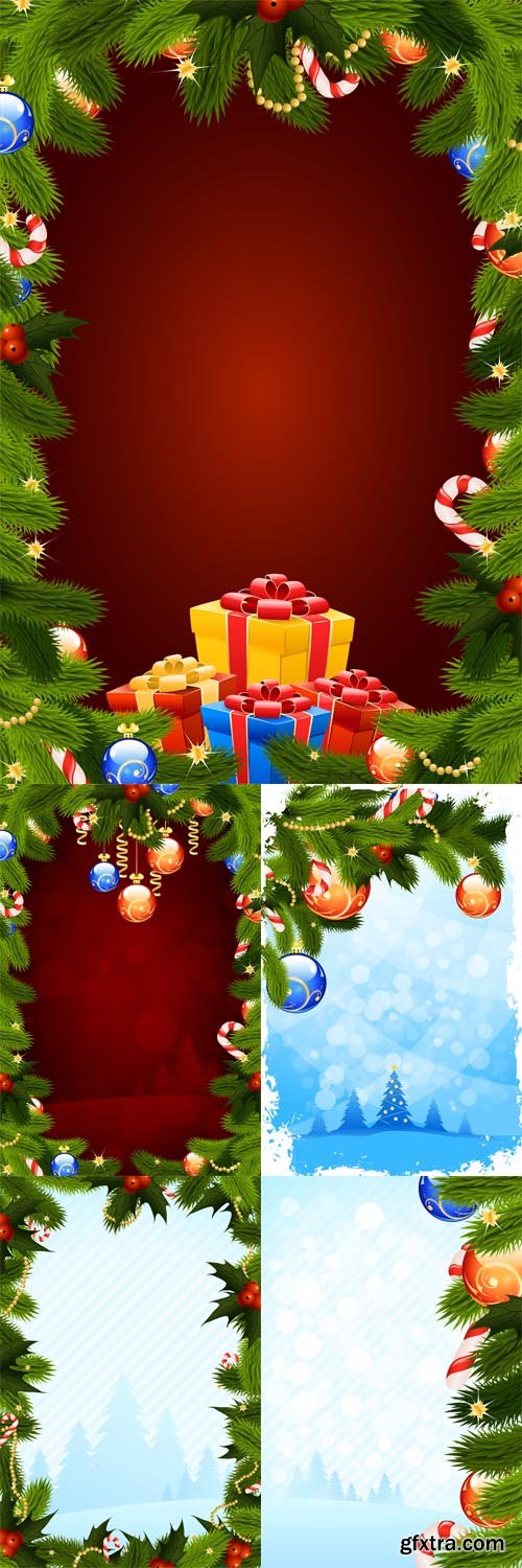 5 Christmas Card Templates Vector Set