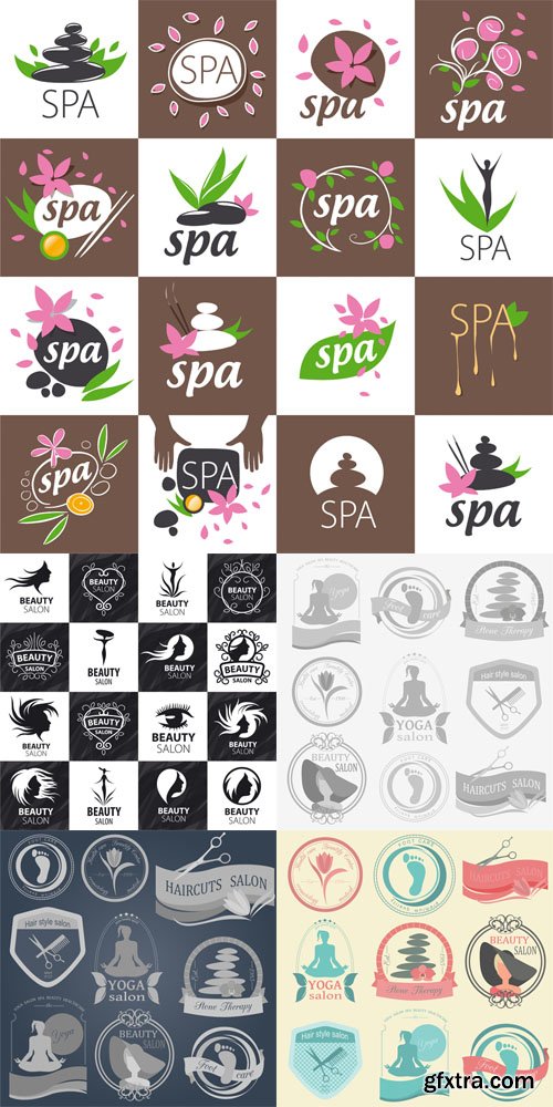 Set of vintage hairstyle, body care and cosmetology and spa