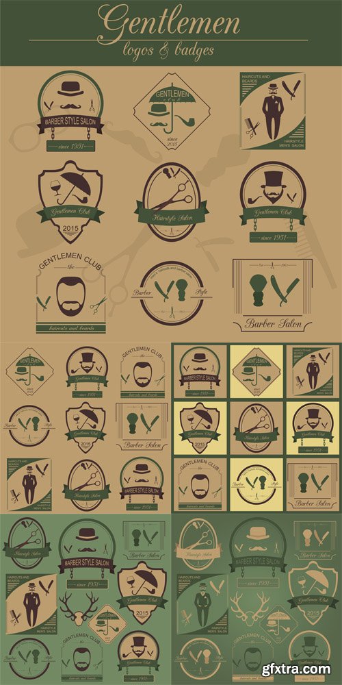 Set of vintage barber, hairstyle and gentlemen club logos