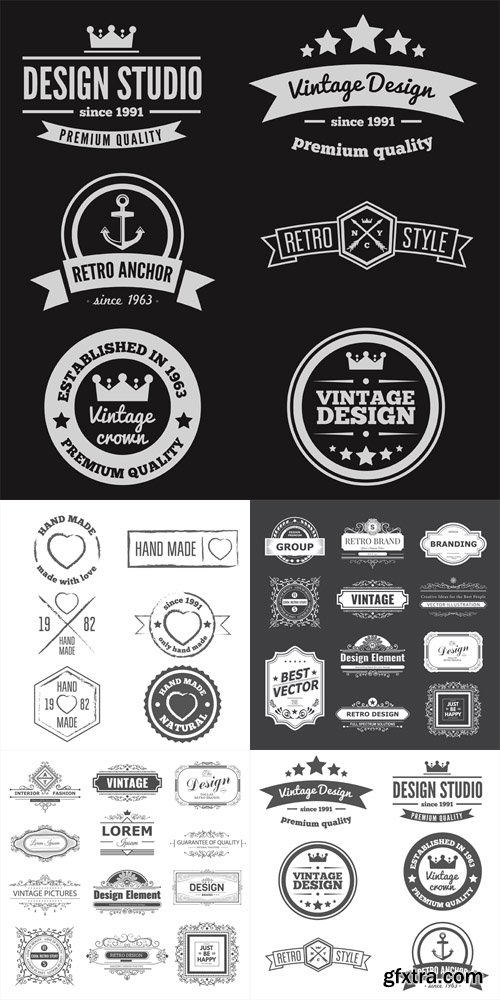 Set of vintage retro handmade badges, labels and logo elements and simbols