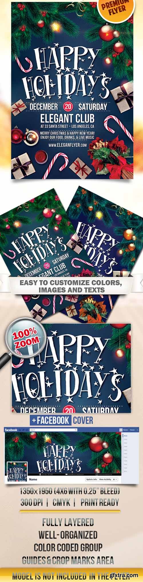 Happy Holidays &ndash; Flyer PSD Template + Facebook Cover