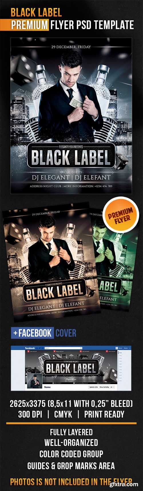 Black Label &ndash; Flyer PSD Template + Facebook Cover