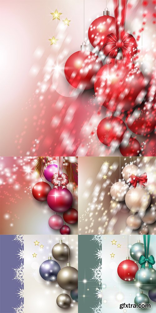 Abstract background with Christmas silver baubles, stars and bow Abstract background with Christmas silver baubles, stars and bow