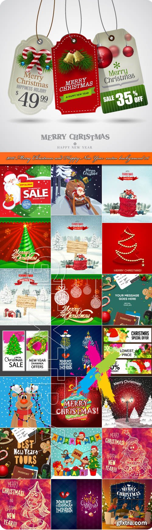 2016 Merry Christmas and Happy New Year vector background 36