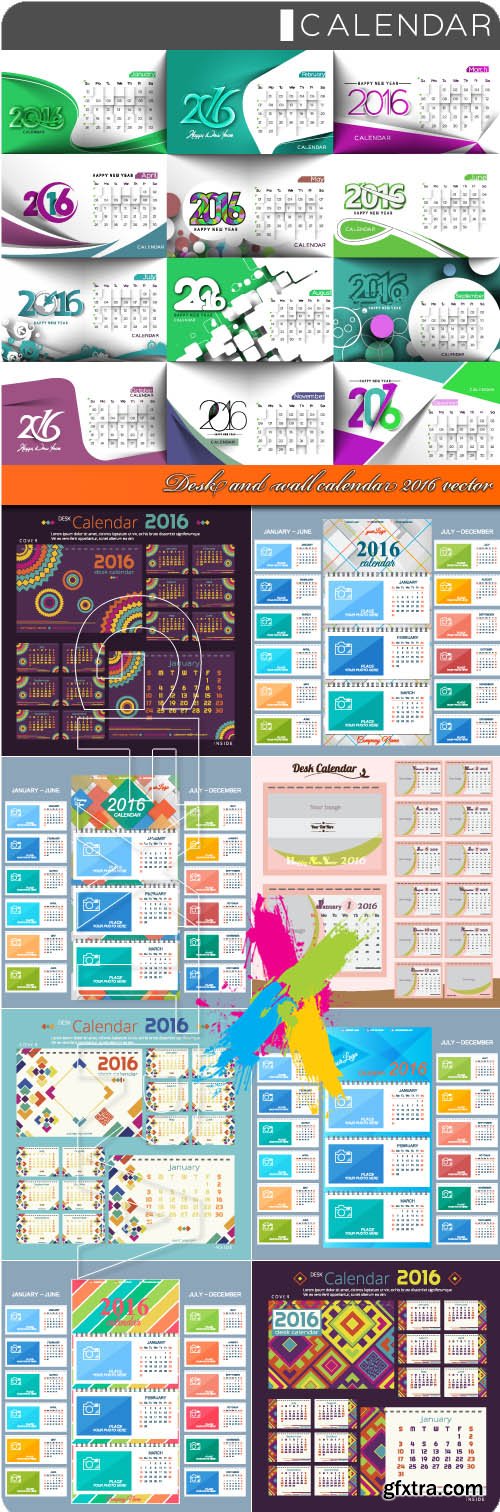 Desk and wall calendar 2016 vector
