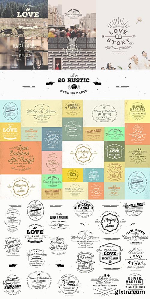 CM - 20 Rustic Wedding Badge &amp; Stickers 297867