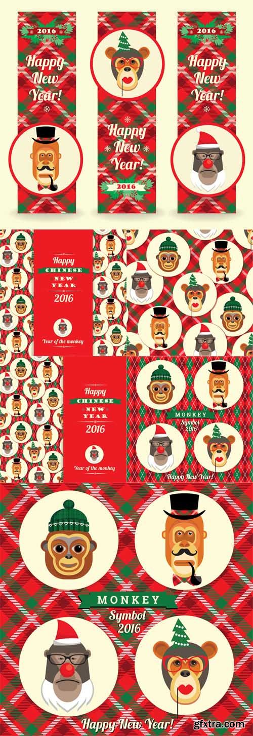 Vector illustrations of monkeys, symbol of 2016