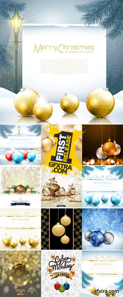 Balls Golden, Christmas Backgrounds 25xEPS