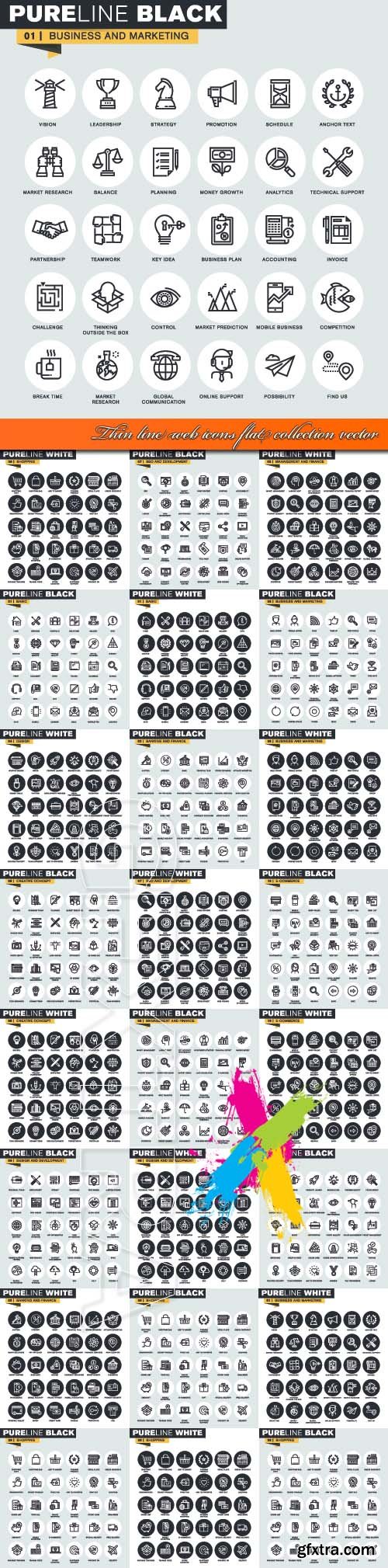 Thin line web icons flat collection vector