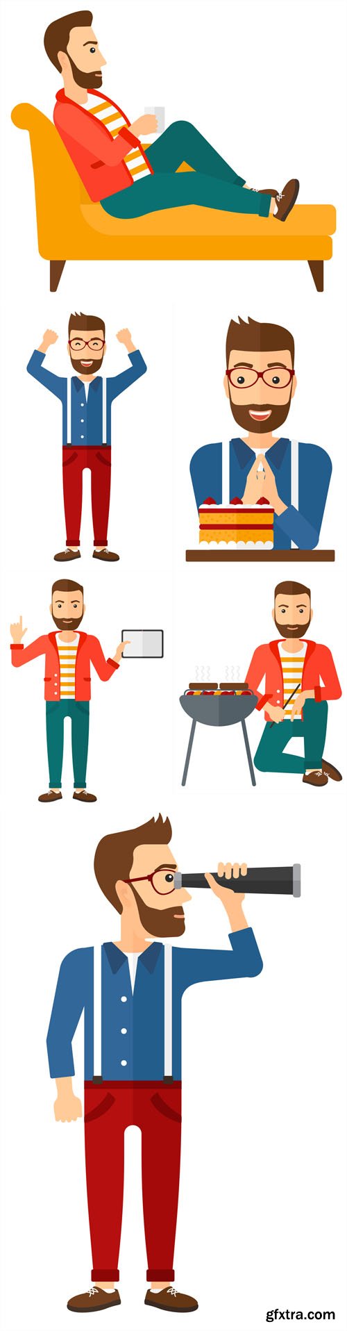 Hipster Man Vector Set