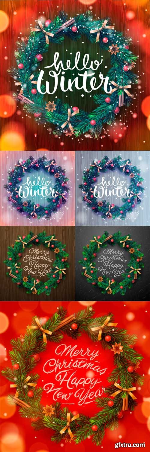 Hello Winter Background Christmas Wreath