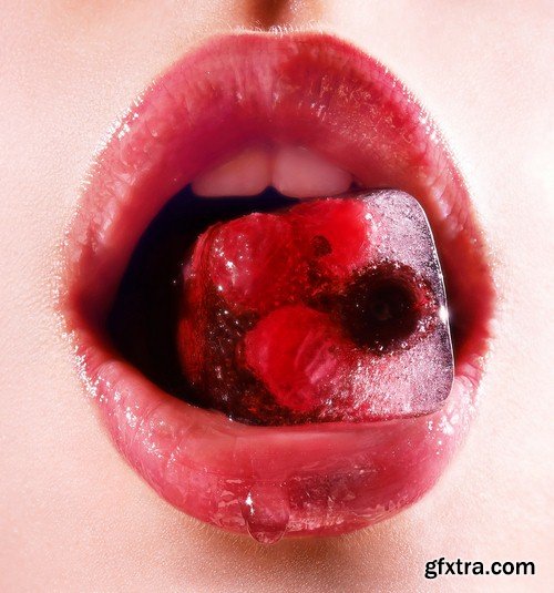 Lips and ice cube