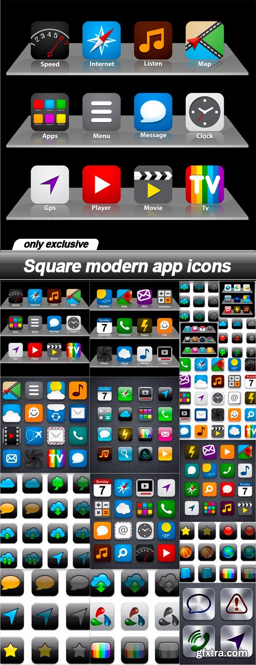Square modern app icons - 16 EPS
