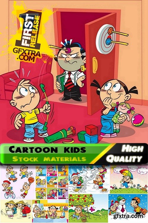 Illustration of Happy and Funny Cartoon Kids 2, 25xEPS