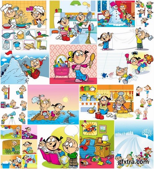 Illustration of Happy and Funny Cartoon Kids 2, 25xEPS