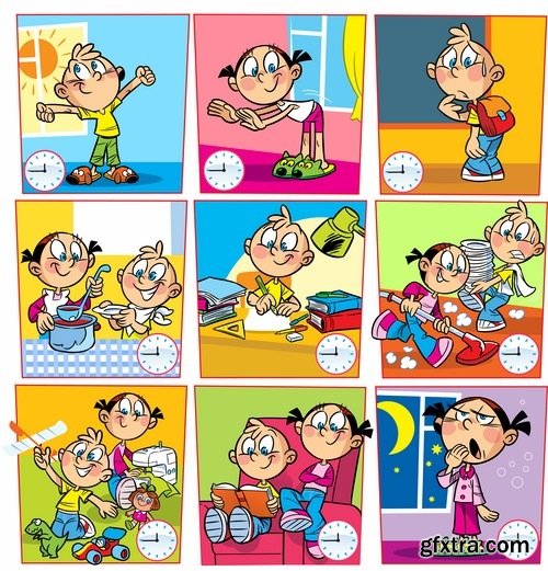 Illustration of Happy and Funny Cartoon Kids 2, 25xEPS