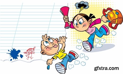 Illustration of Happy and Funny Cartoon Kids 2, 25xEPS