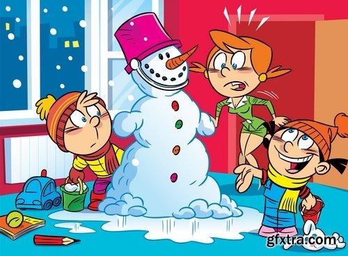 Illustration of Happy and Funny Cartoon Kids 2, 25xEPS