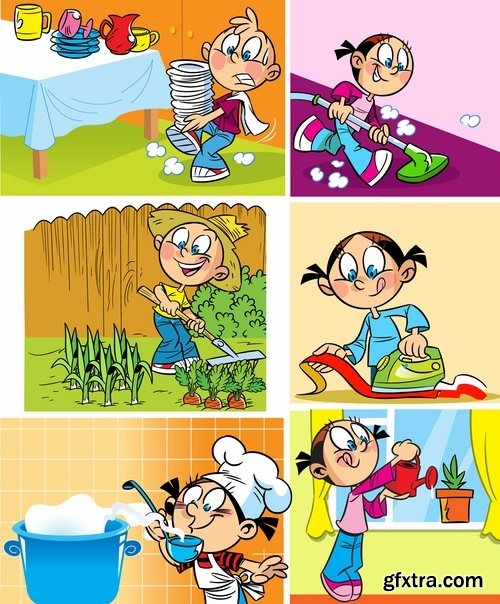 Illustration of happy and funny cartoon kids 2 - 25 Eps