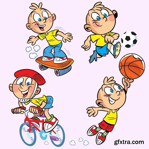 Illustration of Happy and Funny Cartoon Kids 2, 25xEPS