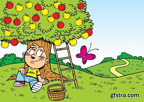 Illustration of Happy and Funny Cartoon Kids 2, 25xEPS