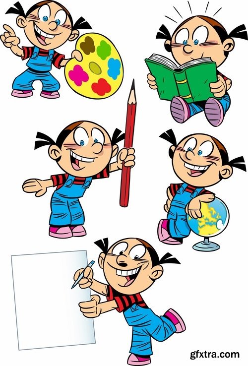 Illustration of Happy and Funny Cartoon Kids 2, 25xEPS