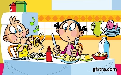 Illustration of Happy and Funny Cartoon Kids 2, 25xEPS