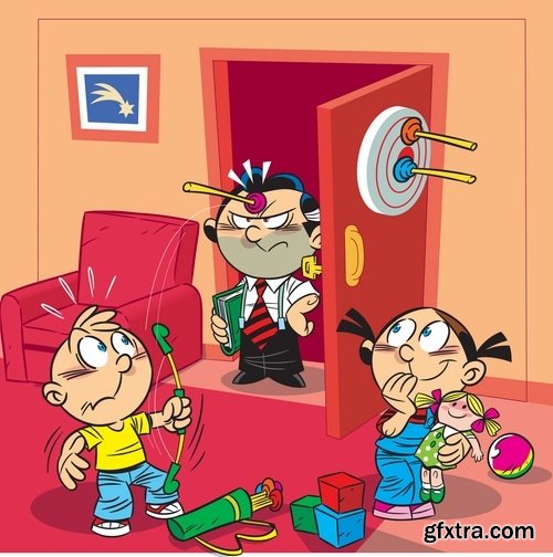 Illustration of Happy and Funny Cartoon Kids 2, 25xEPS