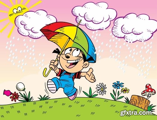 Illustration of Happy and Funny Cartoon Kids 2, 25xEPS