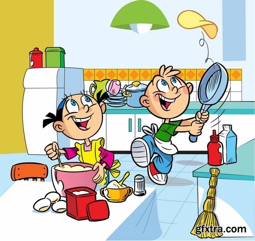 Illustration of Happy and Funny Cartoon Kids 2, 25xEPS