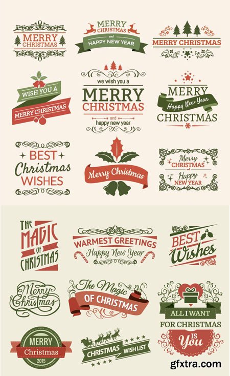 Merry Christmas Ribbons and Labels Vector Set